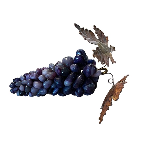 Vintage Gemstone Grape Bunch of Purple Agate with Copper Leaves - Picture 1 of 12